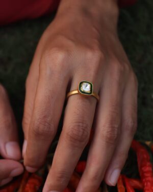 moissanite finger ring with green enamel